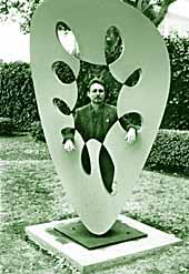 Snick Farkas interacts with art.